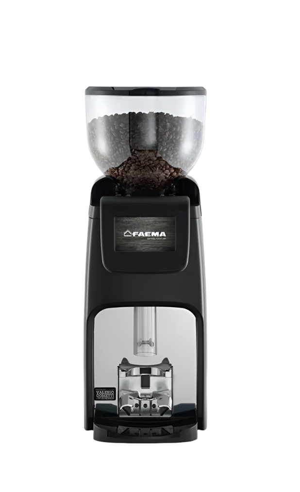 Front view of Cimbali Elective Grinder showcasing bean hopper and user interface with manual tamper- Cimbali Elective Grinder – Front View - Precision- Manual Tamper engineered front view of the Cimbali Elective Grinder with intuitive touch display