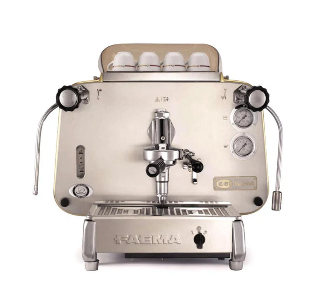 Faema E61 Legend Espresso Machine with single group head – classic Italian design and professional performance. The Faema E61 Legend with one group head – perfect for small cafes or home baristas seeking legendary quality.