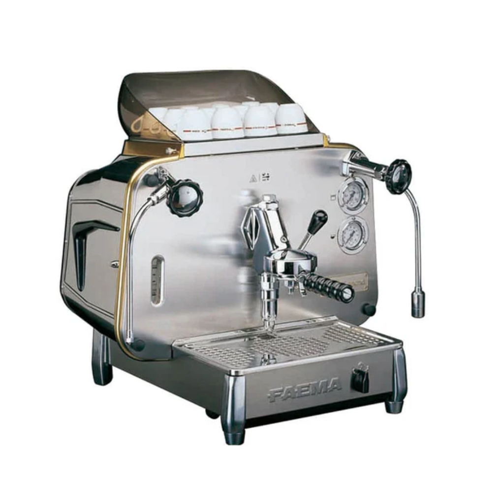 Faema E61 Legend single-group espresso machine with classic stainless steel and vintage curves - Compact and elegant, the Faema E61 Legend single-group is ideal for smaller coffee setups.