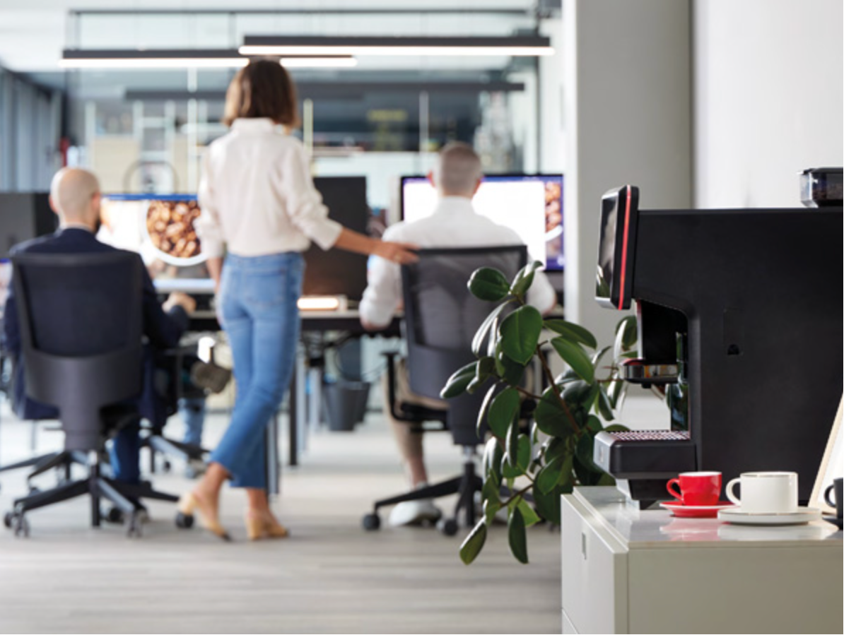 S-Lite Automatic Espresso Machine in a modern office, offering premium coffee during work breaks - S-Lite Espresso Machine in Modern Office Setting - Fuel productivity with the S-Lite Automatic Espresso Machine—ideal for busy office spaces.